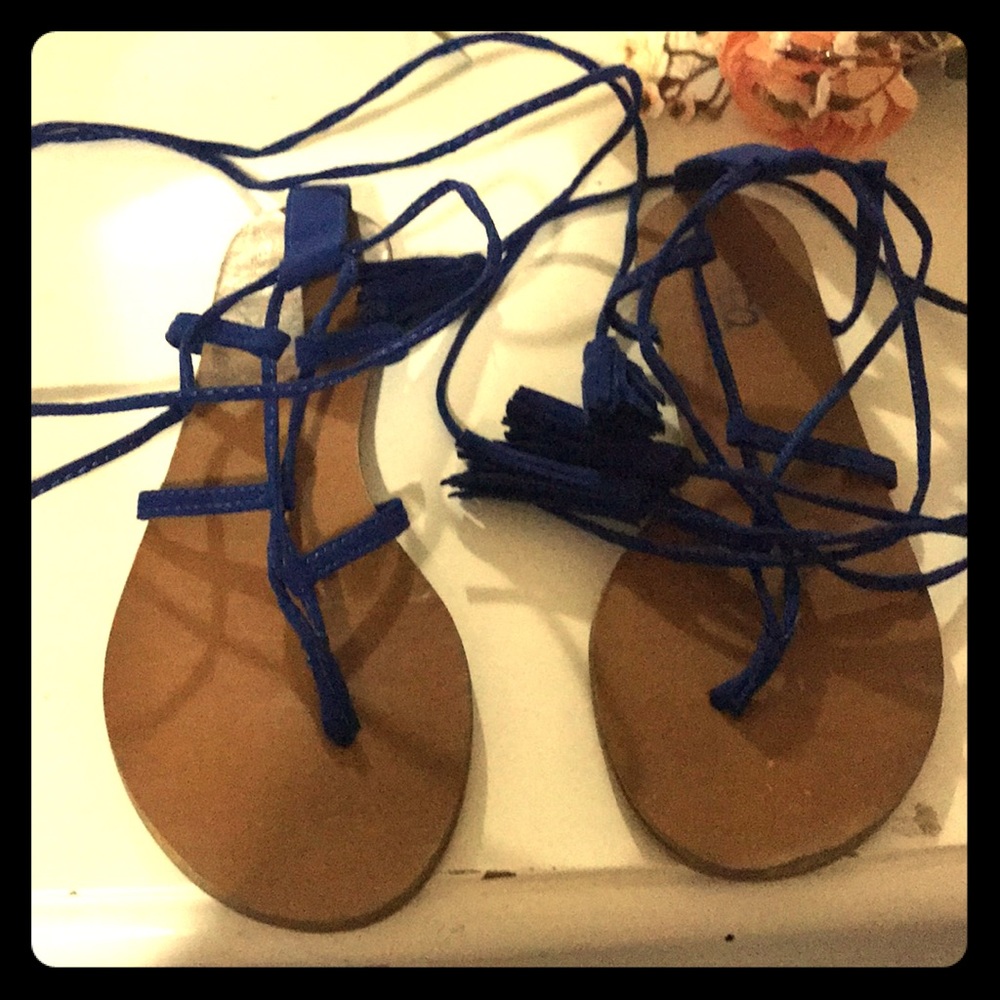 Blue sandals.
